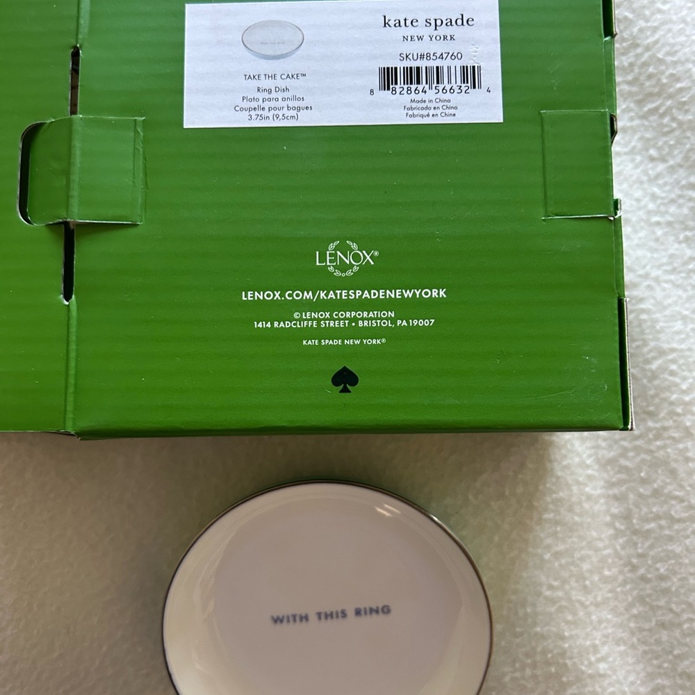 BRAND NEW Kate Spade Green and White Ring Dish